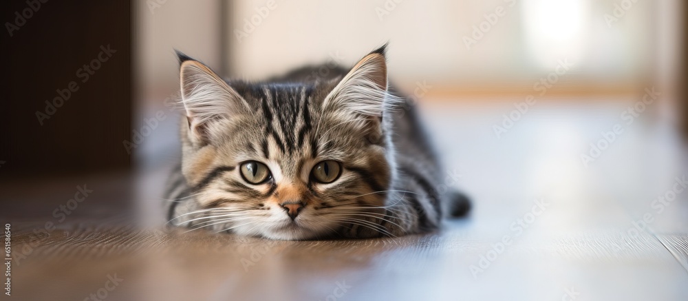 Tabby cat lounging at home