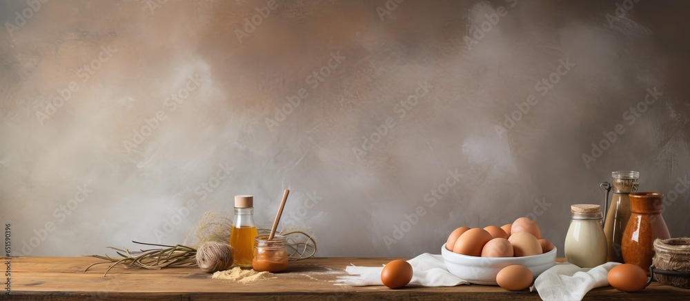 Ingredients for cooking pancakes flour eggs oil