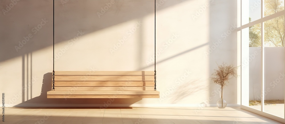 Custom bench hanging in bright indoor space