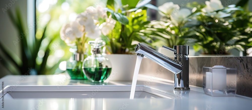 Modern bathroom with a chrome faucet