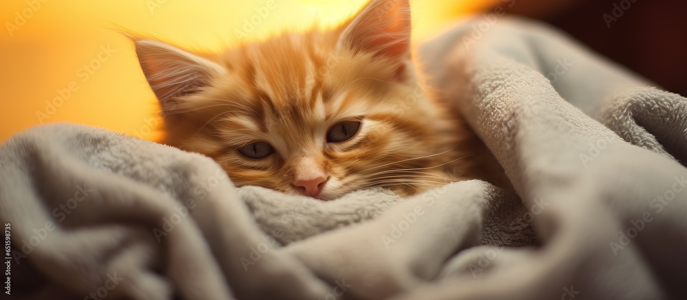 A cuddly kitten is photographed while playing and resting on a soft blanket