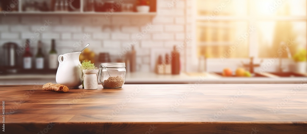 Blurred kitchen background with table top