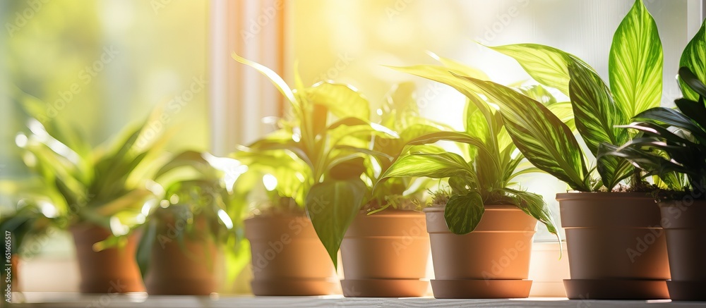 Windowsill plants in sun