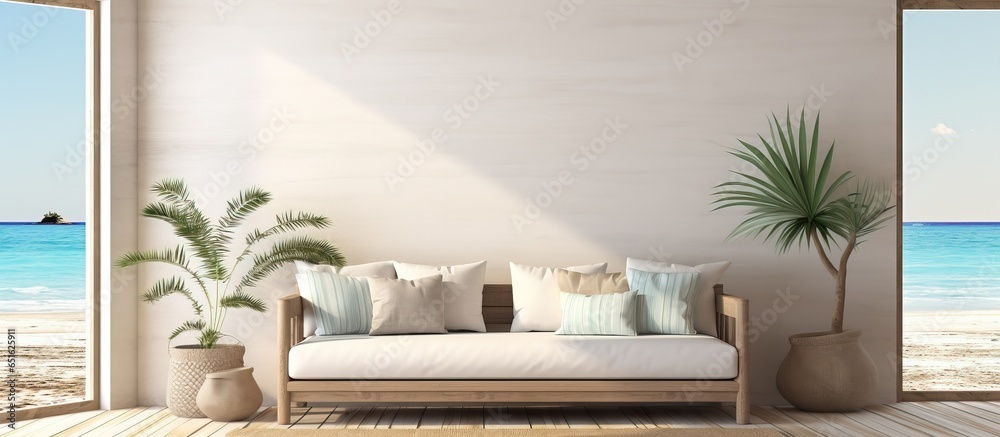 of a Coastal style interior mockup frame on a wall background