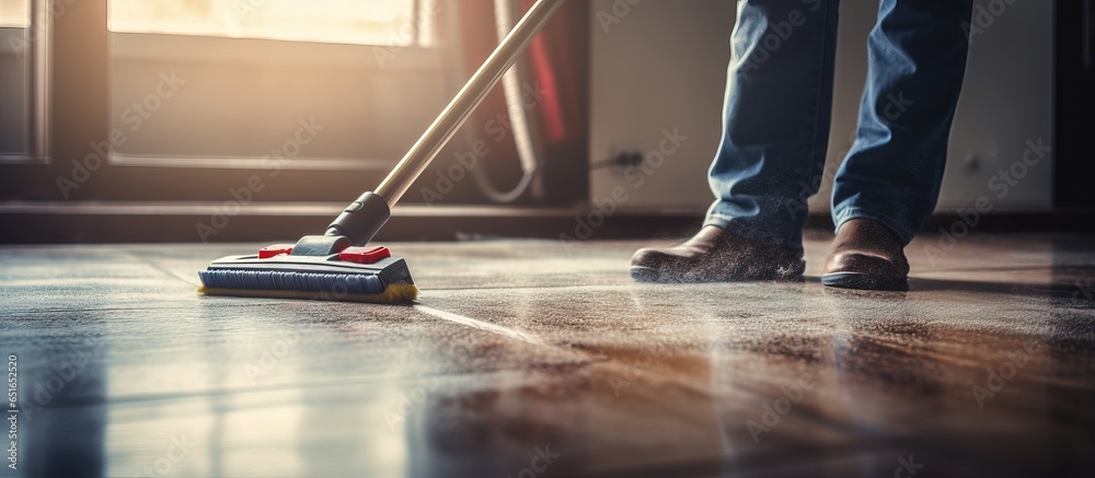 Detailed shot of floor being cleaned in a room