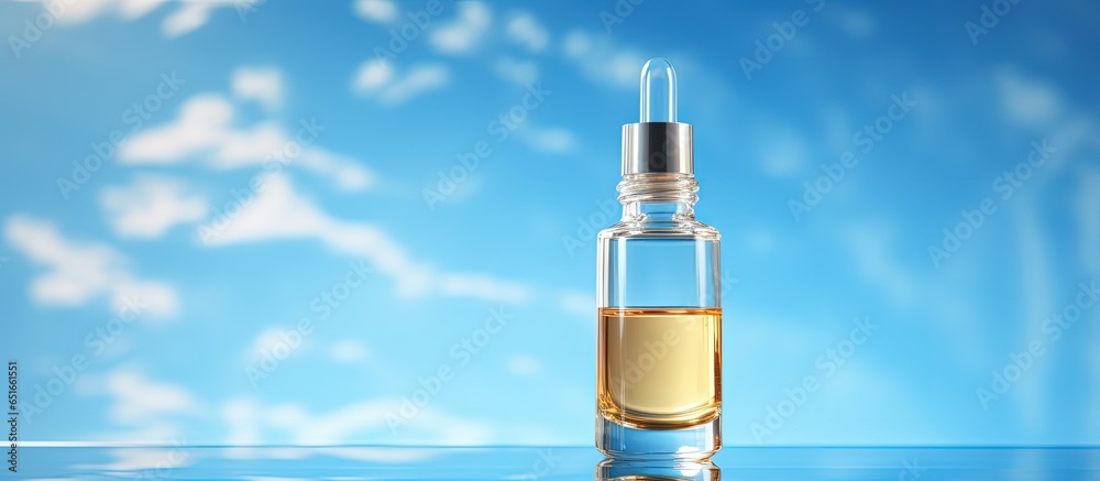 collagen skin serum and vitamin illustration isolated with blue background depicting skincare solution and cosmetics Rendered in 3D