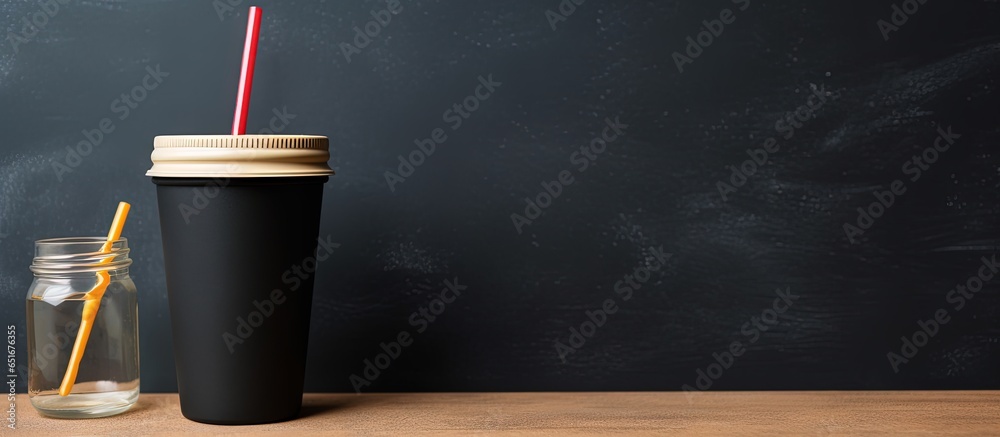 Zero waste lifestyle idea Responsible consumption Plastic free written on blackboard with reusable items