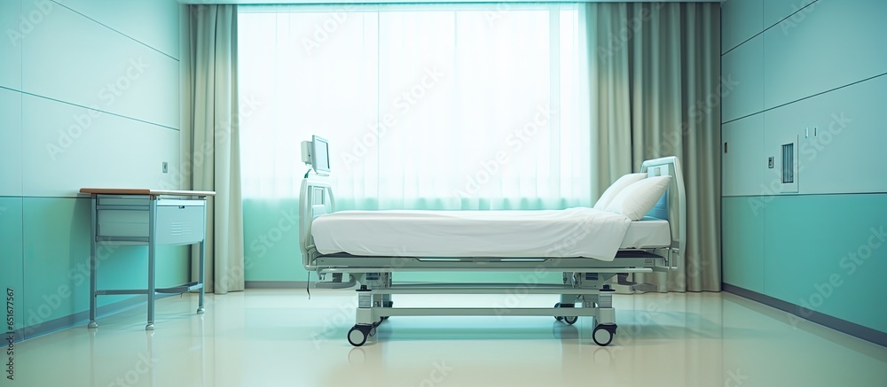 Empty patient room bed and healthcare facility background consulting and healing center with furniture interior