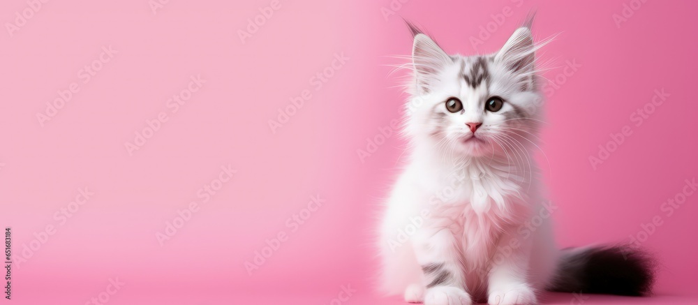 Happy white Maine Coon kitten portrait with selective focus Pets hobbies