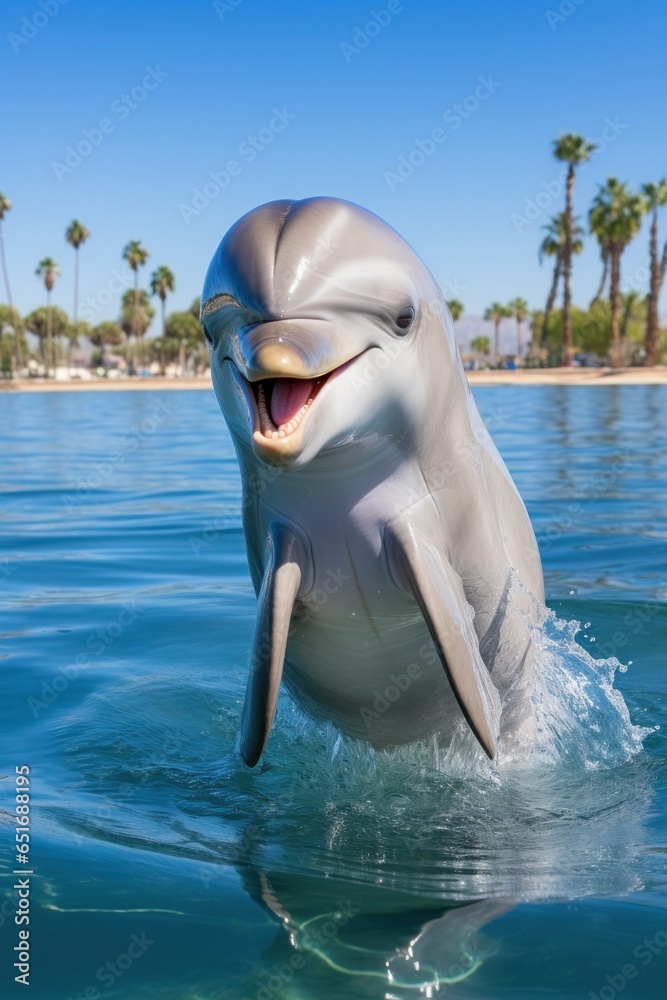 Dolphing swimming in blue ocean