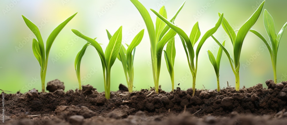 Cornfield with rows of young sprouts exemplifying corn cultivation