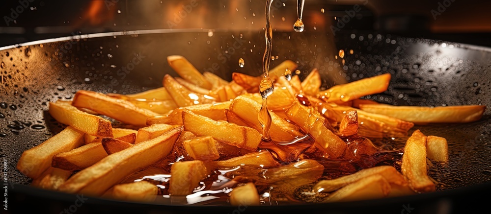 Frying french fries in hot oil