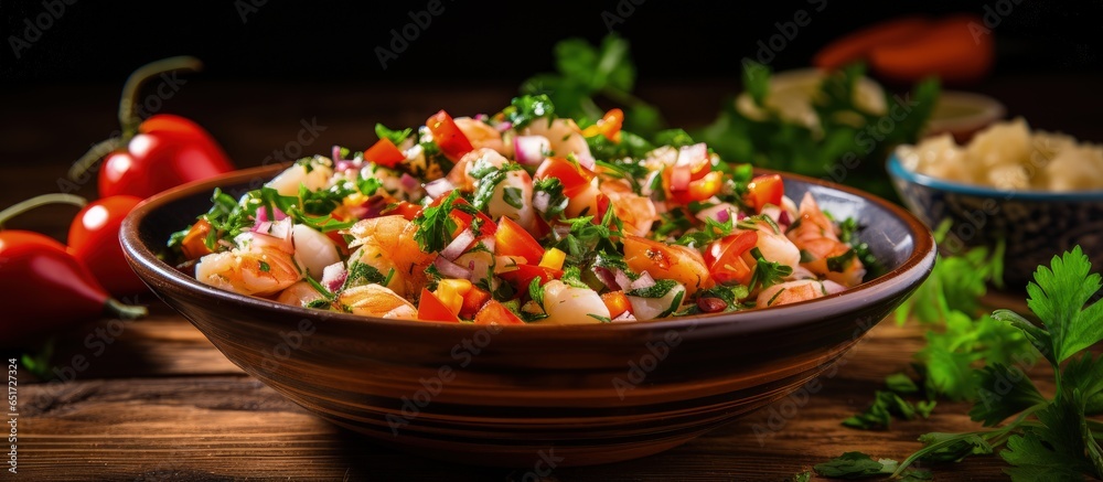 Peruvian dish of ceviche made with seafood