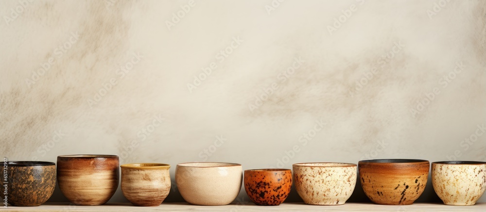 Crafted by hand empty ceramic bowls on a light background