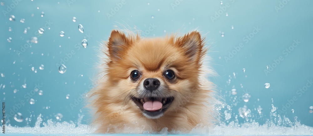 Spitz portrait after bathing from the front