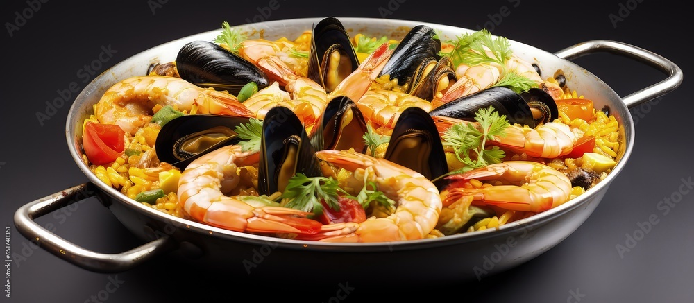 Traditional Spanish cuisine from Valencia cooking class for a delicious seafood paella with rice mussels and prawns