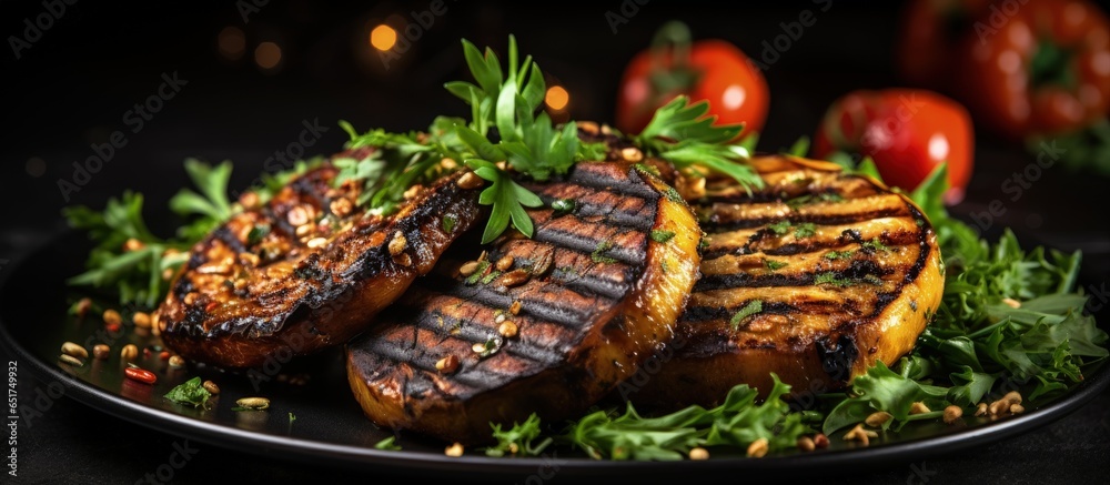 Close up of healthy grilled vegan steaks