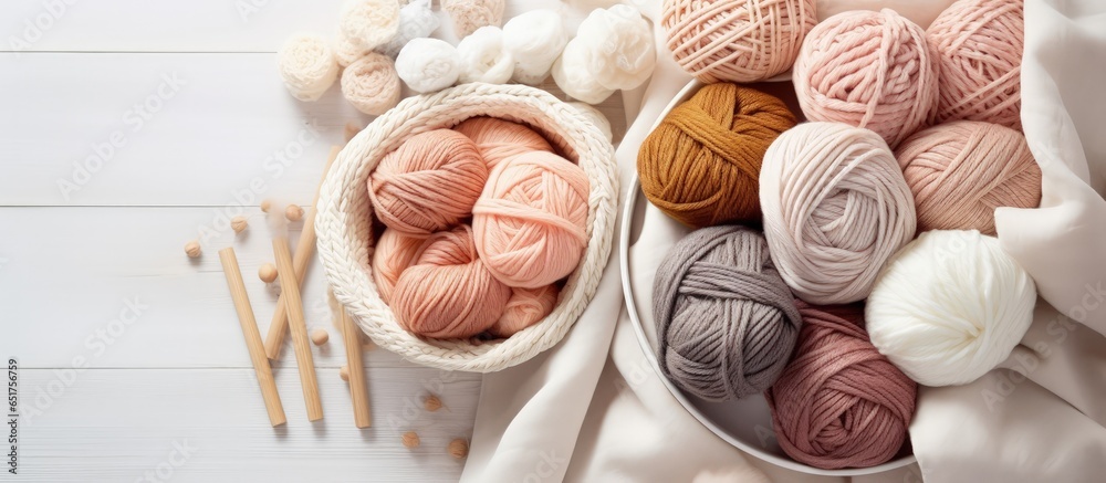 Yarn crafts for stress relief during cold seasons Cozy and inviting with natural tones Empty space for creativity