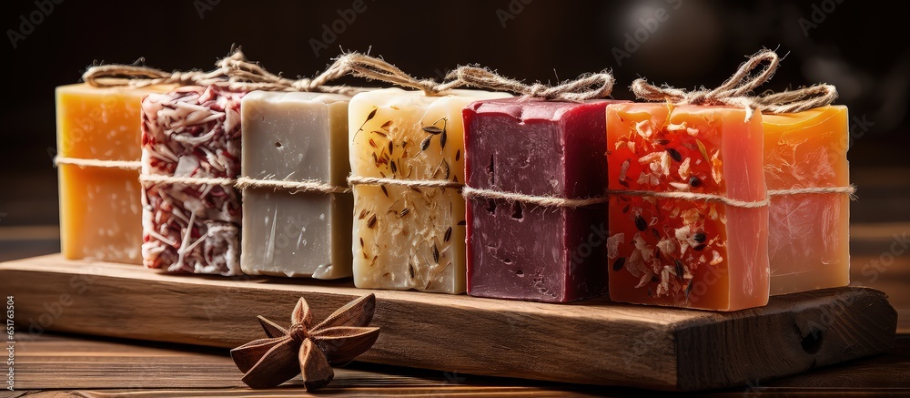 Soap made by hand placed on wood