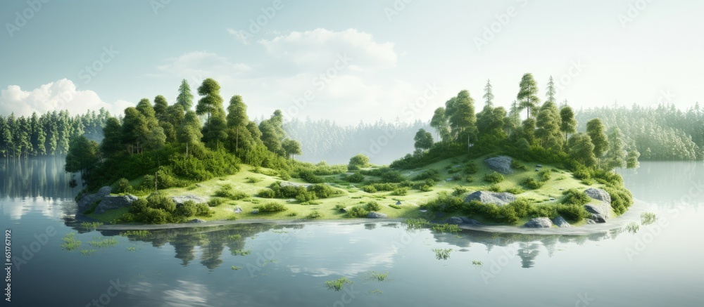 A foot shaped lake amidst a lush forest symbolizing human impact on nature image