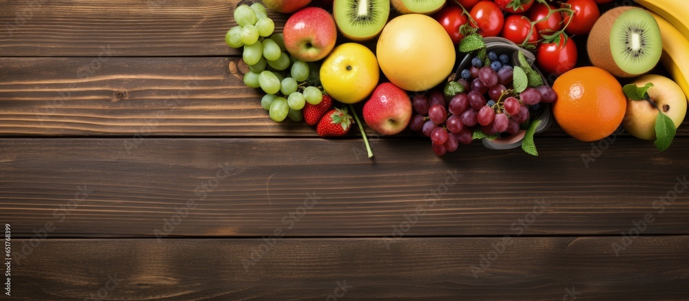 Fitness gear tablet fruit on table health and wellness top view