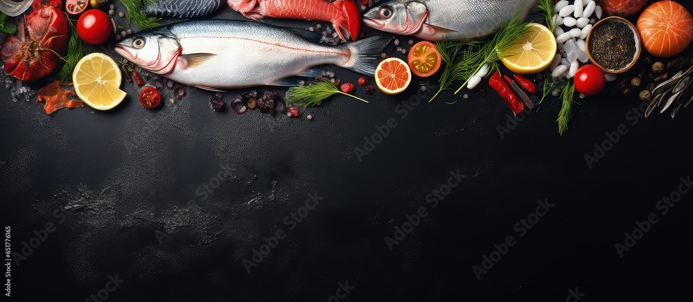 Seafood against dark rustic backdrop