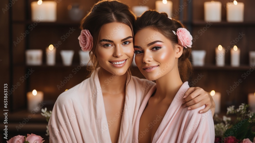 Two beautiful girls in spa salon