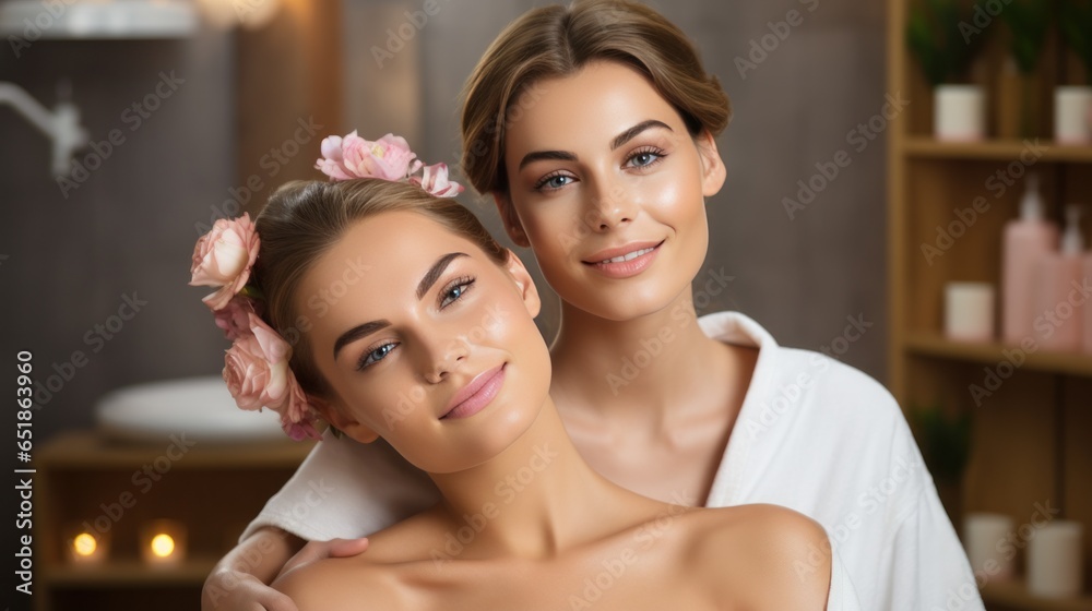 Two beautiful girls in spa salon