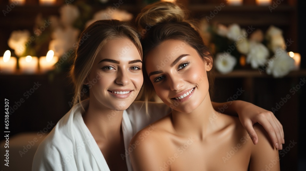 Two beautiful girls in spa salon