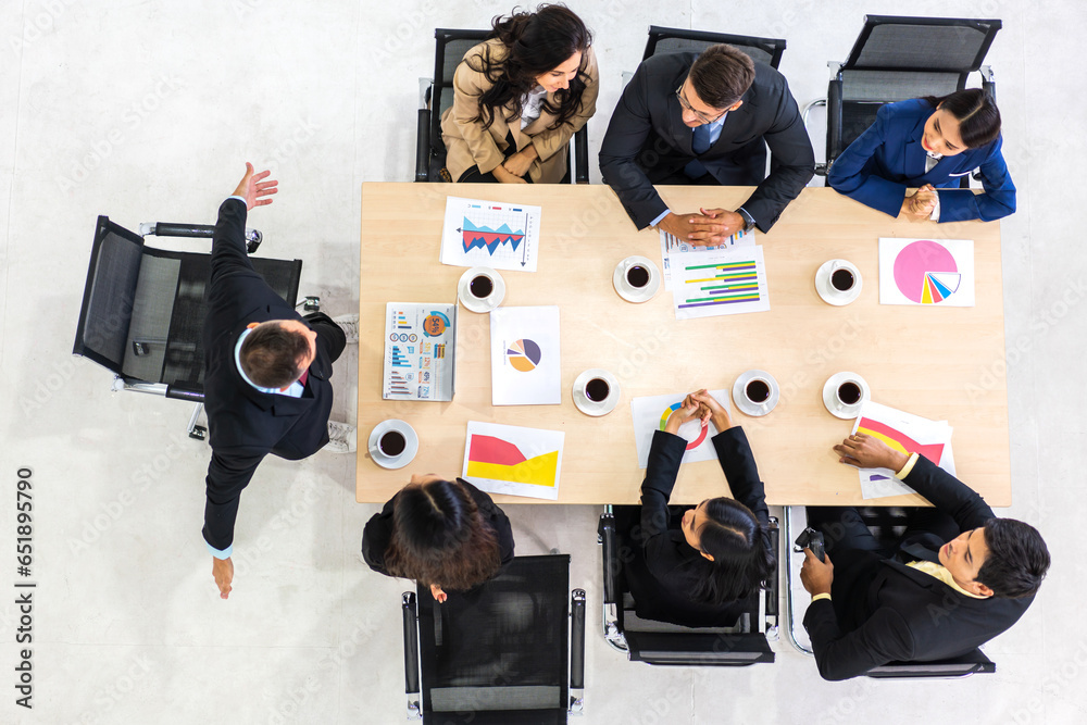 Group of business meeting discussing strategy with startup, analysis, analytics, finance,management.Success business plan and brainstorm, data,marketing,idea,research,organization in office.Teamwork