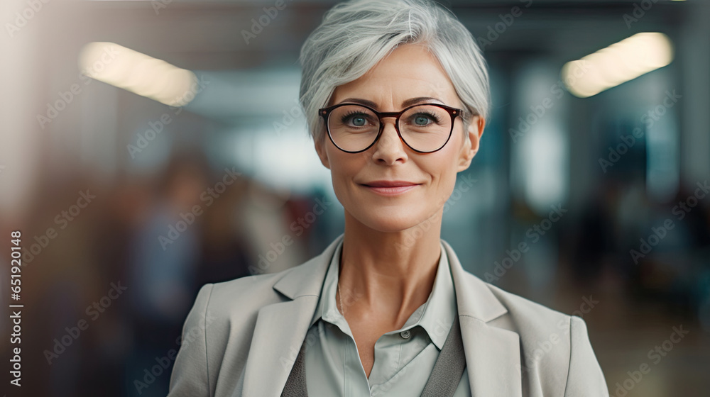 CEO or Chief Executive Officer, a mature woman running a corporation as boss in the office. Generative Ai