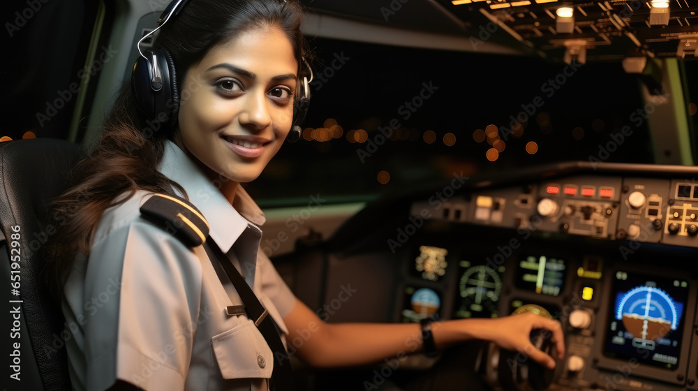 Portrait of Female Pilots sitting at the Cockpit.