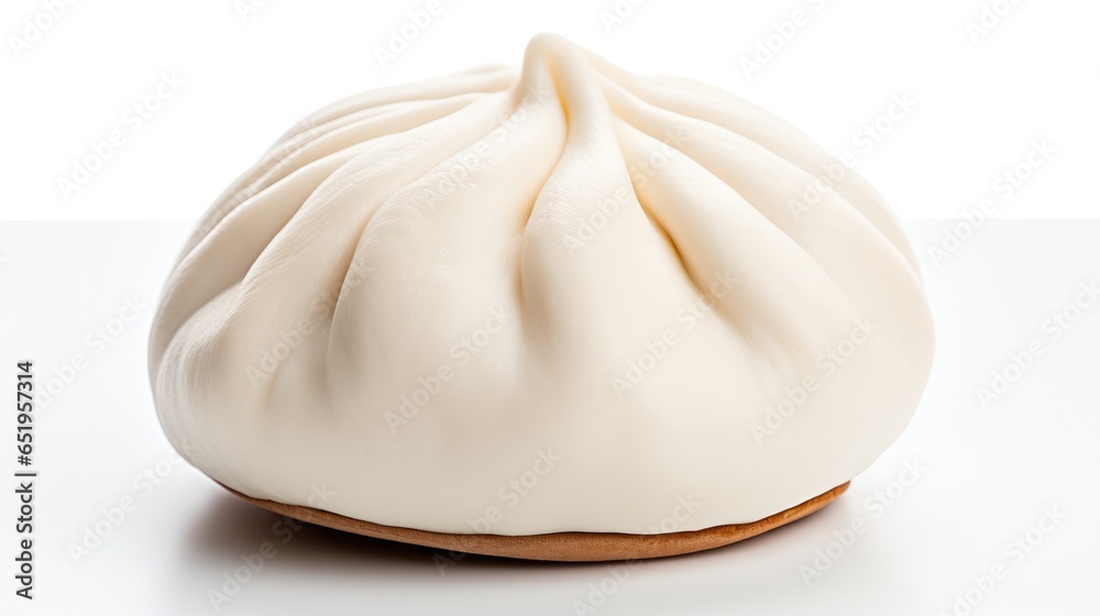 Single steamed bao bun isolated on white background.