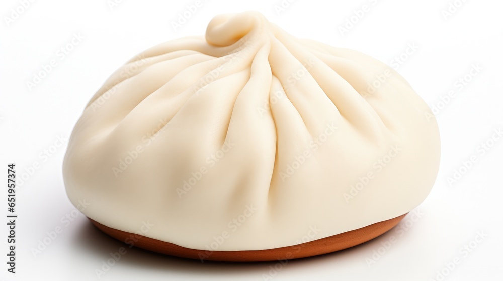 Single steamed bao bun isolated on white background.