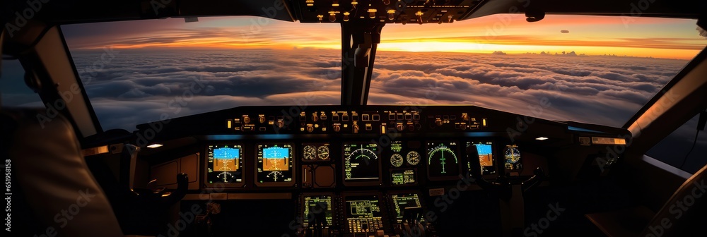 Cockpit of a modern private jet airplane.