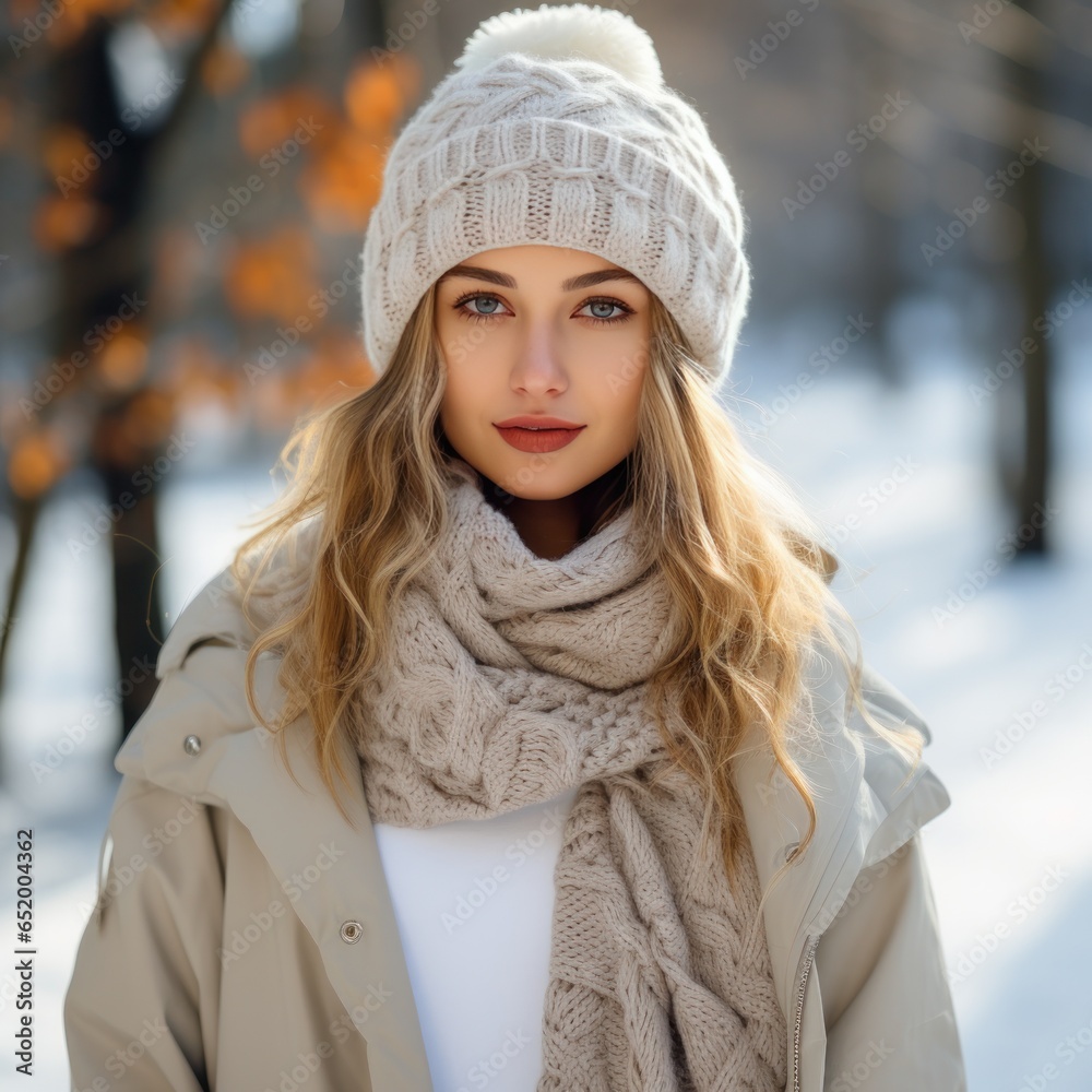 Young woman in stylish winter outfit