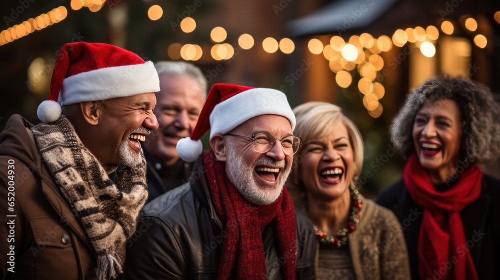 Cheerful group caroling in the neighborhood