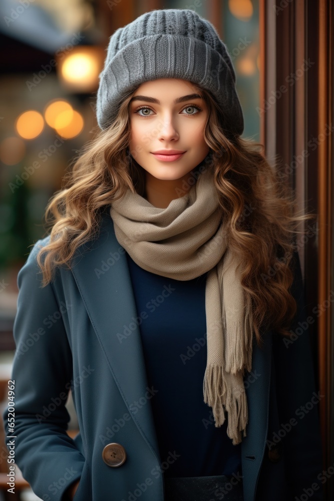 Young woman in stylish winter outfit