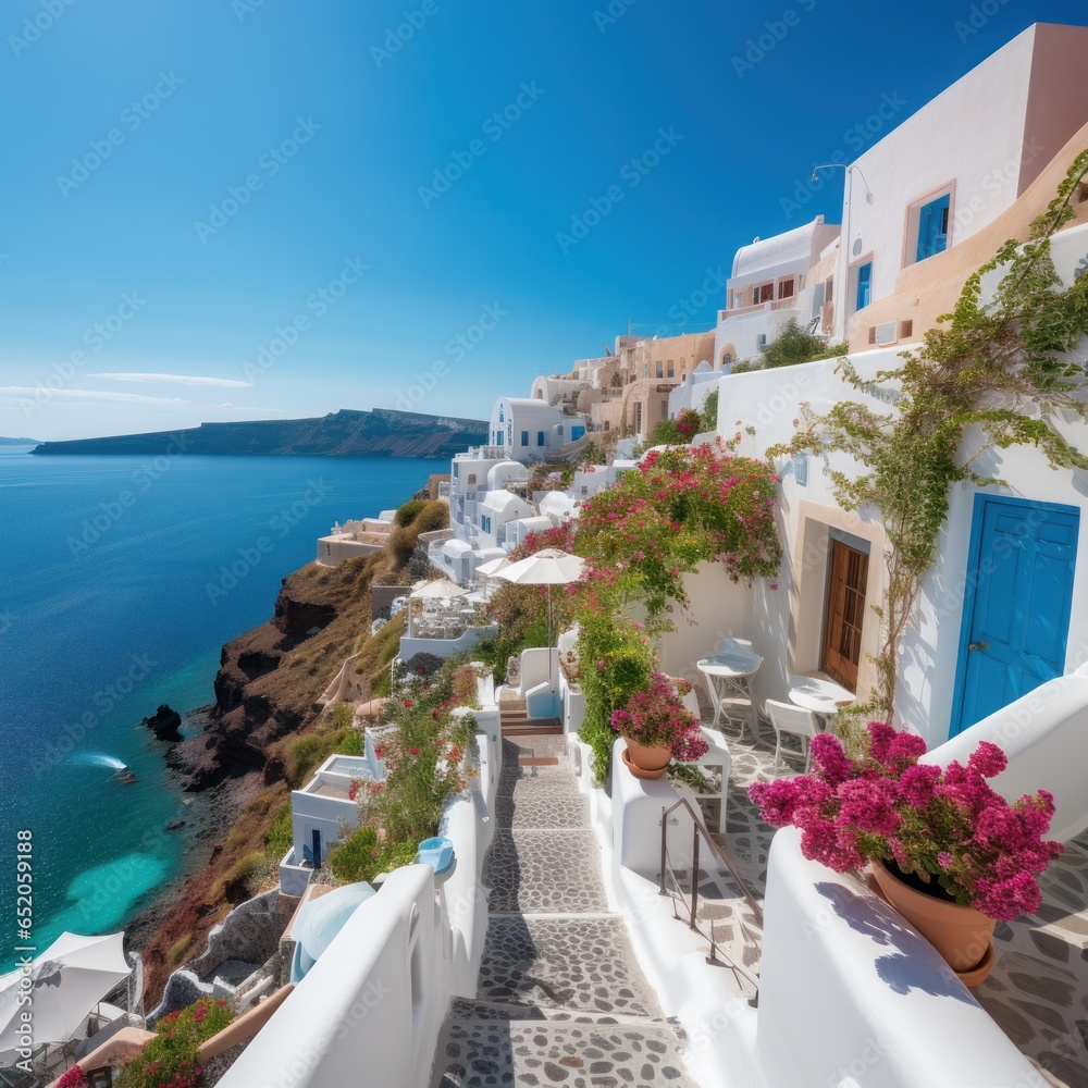 Picturesque white buildings overlooking the sea