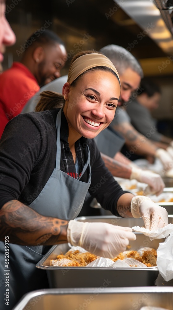 Group of people volunteering at a shelter