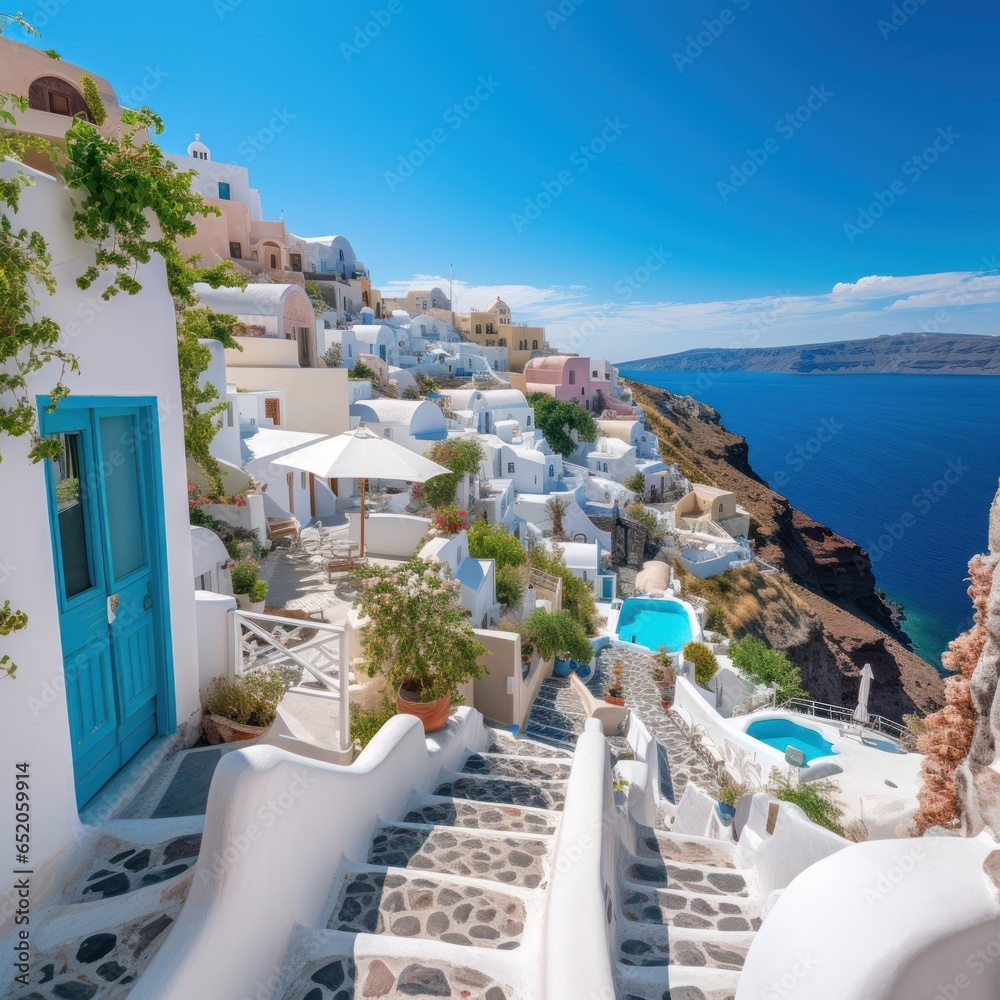 Picturesque white buildings overlooking the sea