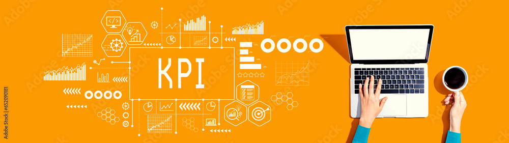 KPI - Key Performance Indicator theme with person using a laptop computer