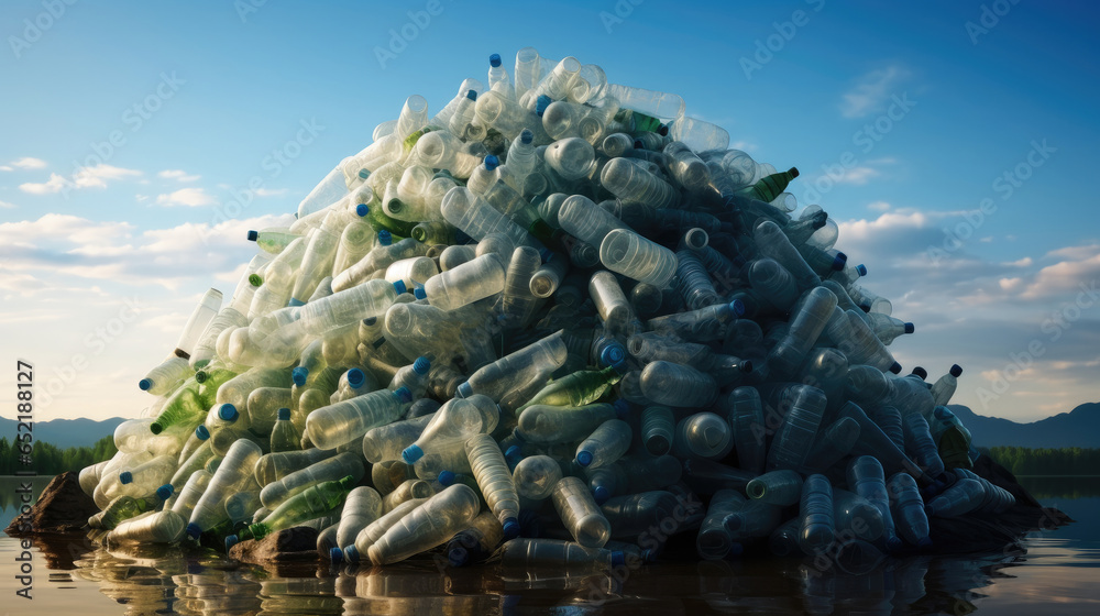 Pile of garbage bottles, Large garbage pile.