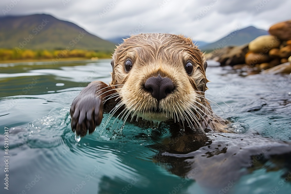 close-up of a river otter in the water