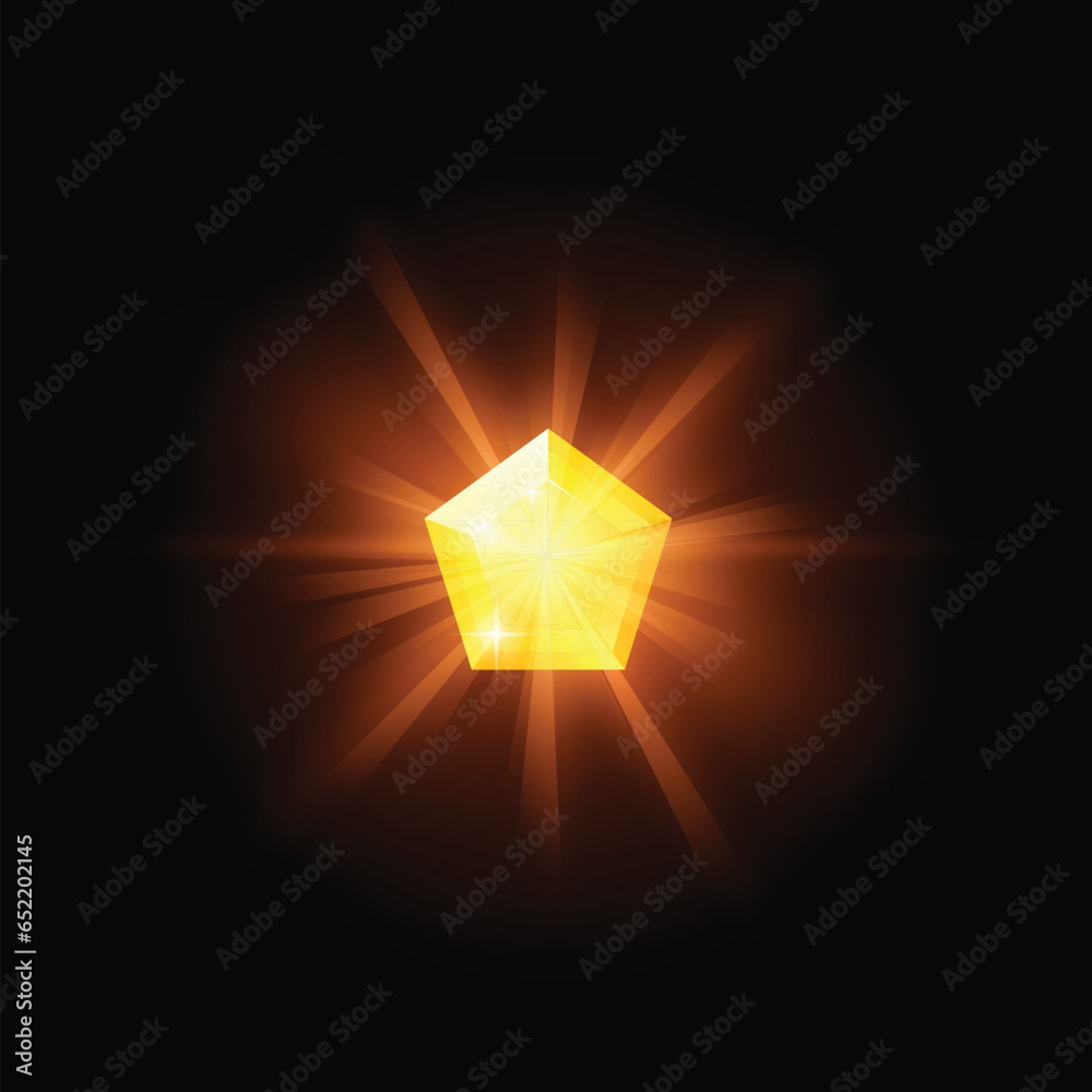 Crystal yellow shining game gem, vector illustration isolated on black.