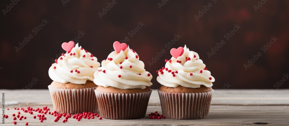 Valentine s Day cupcakes with creamy vanilla filling and sugar hearts