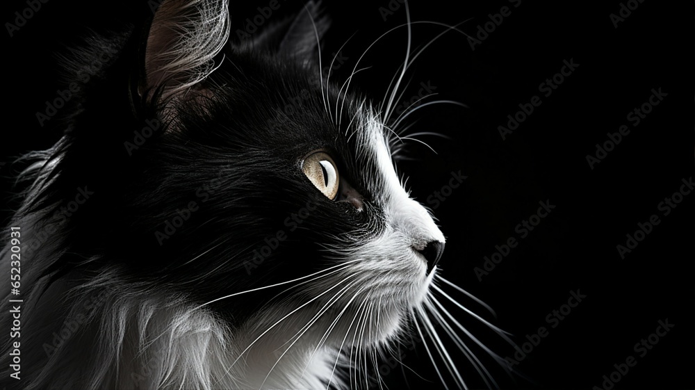 Black and White Cat with Whisker Details