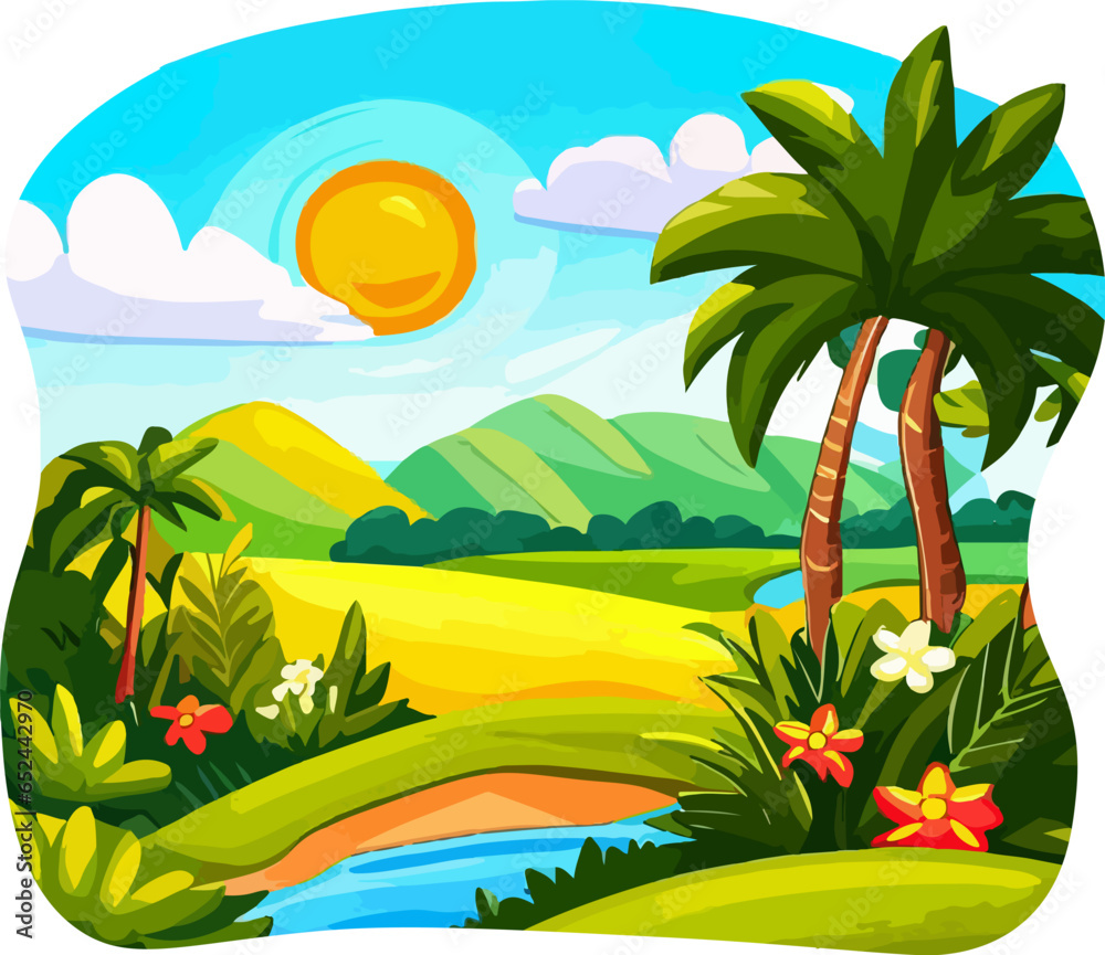 summer landscape with palm trees