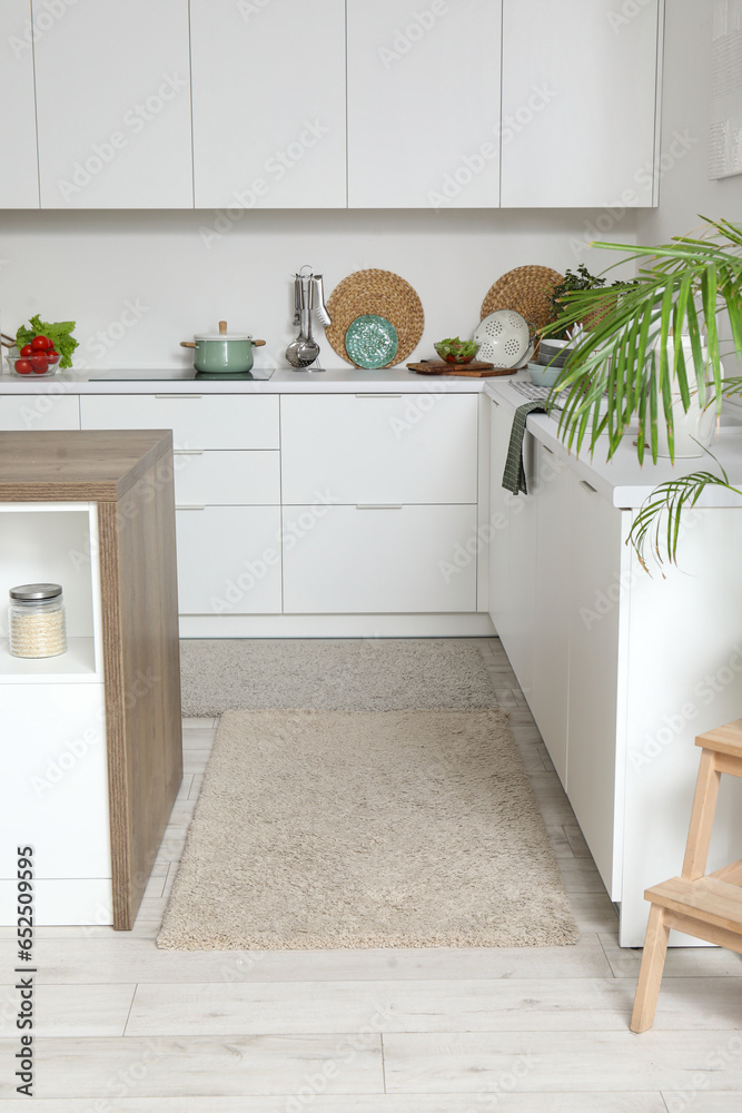 Soft rugs in interior of modern kitchen