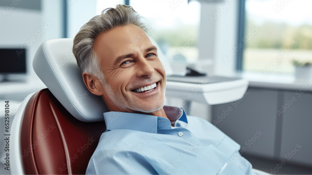 Cleaning and repairing teeth, Adult man client patient at a dental clinic.